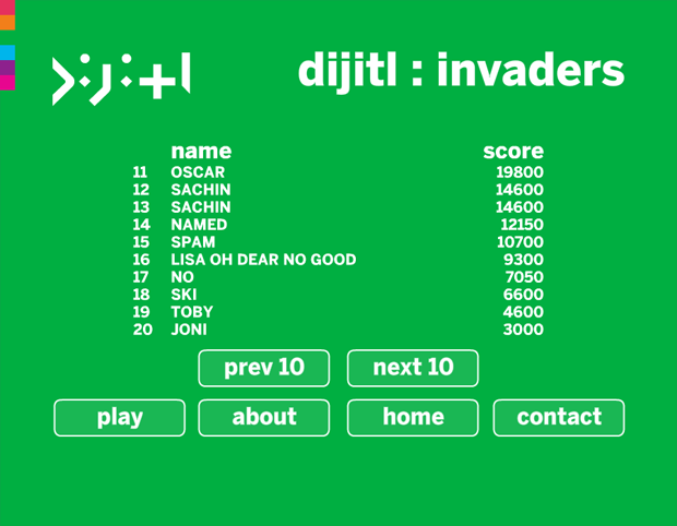 dijitl space invaders game